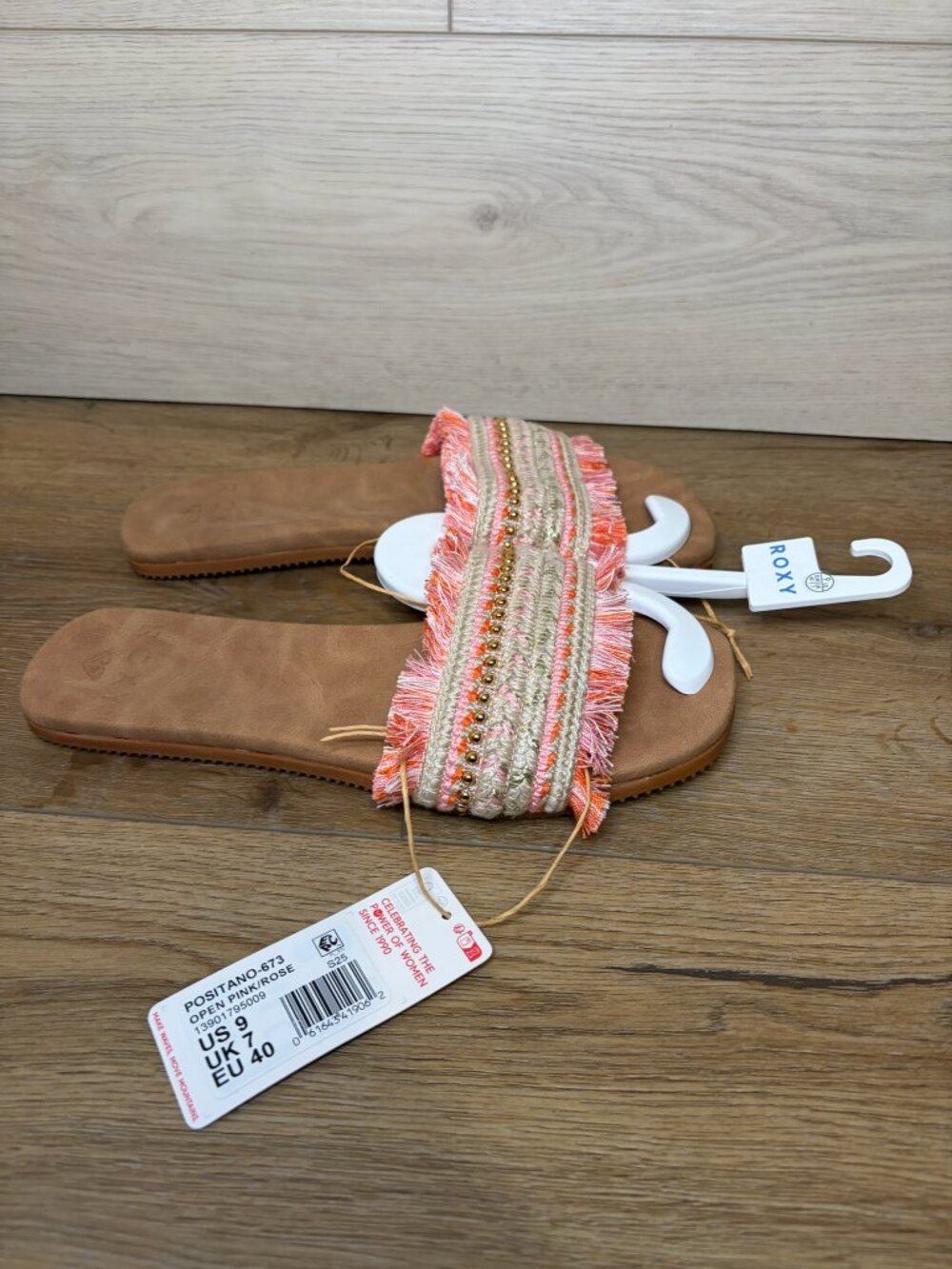 Roxy Women Positano Flat Woven Slide Sandals Open Pink Rose Size 9 NWT